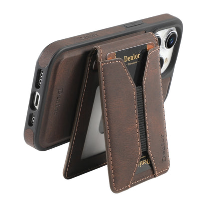 For iPhone 13 Pro Denior D18 Skin Feel Rotating Holder MagSafe Detachable Card Slot Phone Case(Brown) - iPhone 13 Pro Cases by Denior | Online Shopping UK | buy2fix