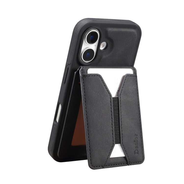 For iPhone 16 Denior D18 Skin Feel Rotating Holder MagSafe Detachable Card Slot Phone Case(Black) - iPhone 16 Cases by Denior | Online Shopping UK | buy2fix