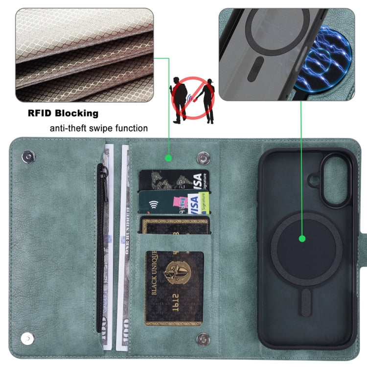 For iPhone 16 Plus ViLi GVB Series MagSafe Magnetic RFID Leather Phone Case(Green) - iPhone 16 Plus Cases by ViLi | Online Shopping UK | buy2fix