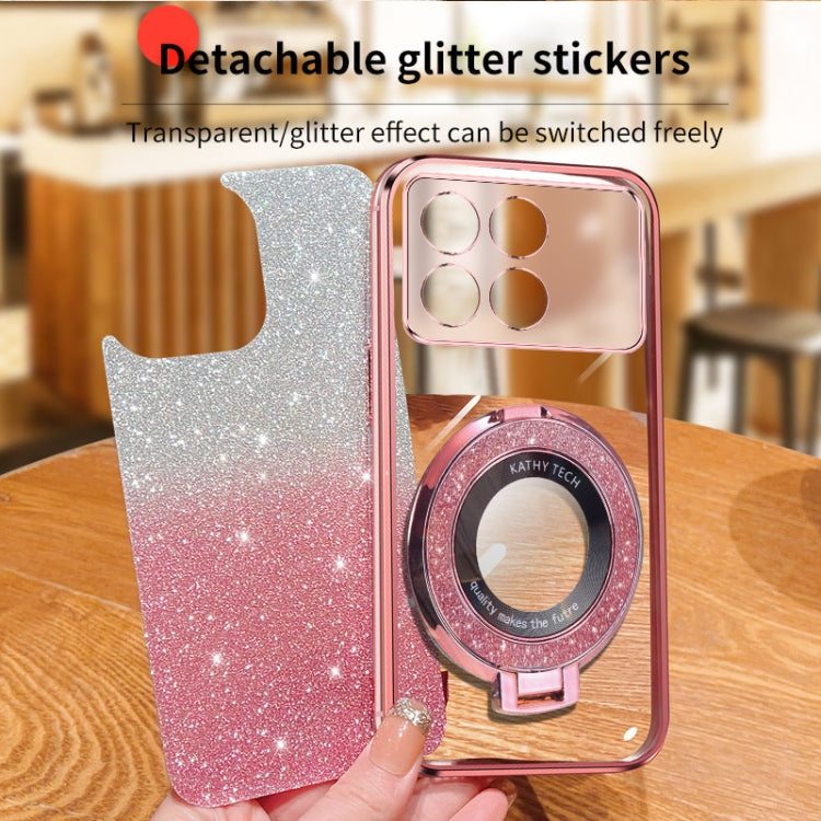 For Redmi K70 / K70 Pro Plated Gradient Glitter Round Holder TPU Phone Case(Black) - K70 Pro Cases by buy2fix | Online Shopping UK | buy2fix