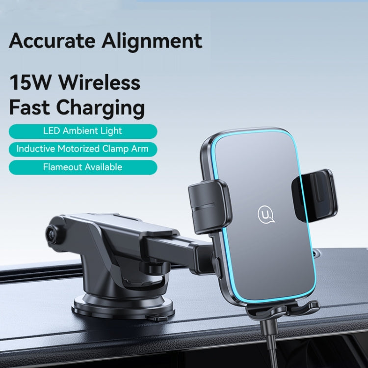 USAMS CD229 15W Accurate Aligment Wireless Charging Car Phone Holder with Suction Cup(Black) - Wireless Charger Holders by USAMS | Online Shopping UK | buy2fix