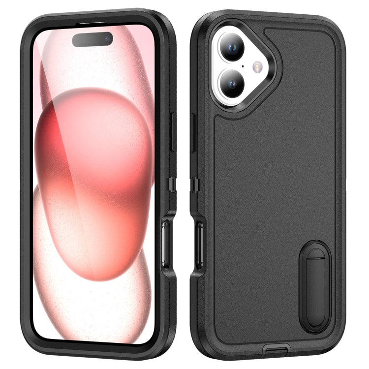 For iPhone 16 Rugged PC + Silicone Phone Case with Holder(Black) - iPhone 16 Cases by buy2fix | Online Shopping UK | buy2fix