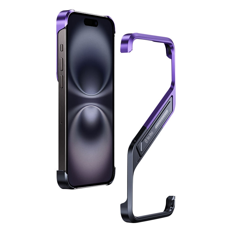 For iPhone 16 S-shaped Stand Frameless Metal Phone Case(Black Purple) - iPhone 16 Cases by buy2fix | Online Shopping UK | buy2fix