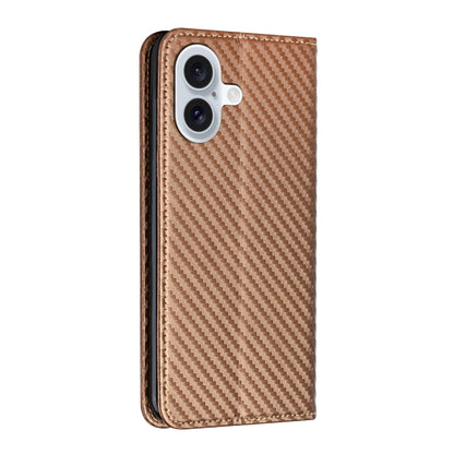 For iPhone 16 Plus Carbon Fiber Texture Magnetic Flip Leather Phone Case(Brown) - iPhone 16 Plus Cases by buy2fix | Online Shopping UK | buy2fix