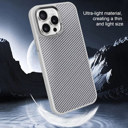 For iPhone 12 Pro Max Carbon Fiber Texture MagSafe Magnetic Shockproof Phone Case(Grey) - iPhone 12 Pro Max Cases by buy2fix | Online Shopping UK | buy2fix