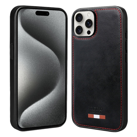 For iPhone 15 Pro Max VIETAO Plain Leather Stitching PU Phone Case(Black) - iPhone 15 Pro Max Cases by VIETAO | Online Shopping UK | buy2fix