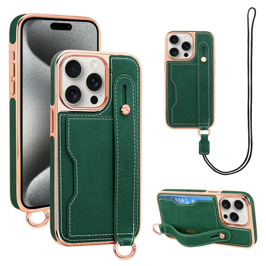 For iPhone 15 Pro Max VIETAO Card Slot Wristband Phone Case with Lanyard(Green) - iPhone 15 Pro Max Cases by VIETAO | Online Shopping UK | buy2fix