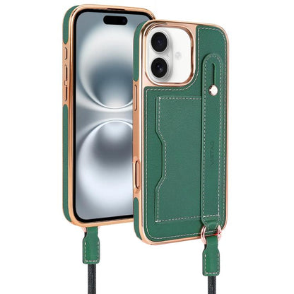 For iPhone 16 Plus VIETAO Card Slot Wristband Phone Case with Lanyard(Green) - iPhone 16 Plus Cases by VIETAO | Online Shopping UK | buy2fix