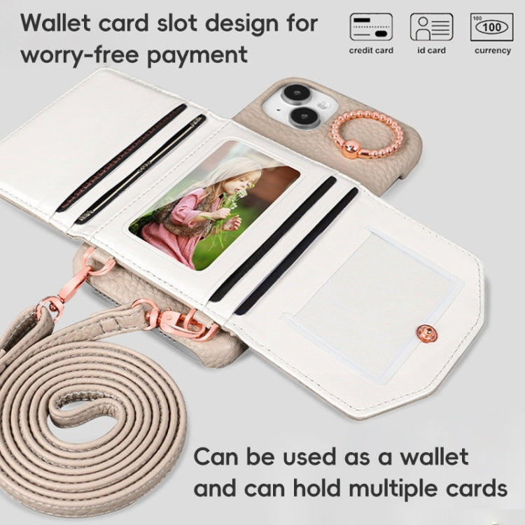 For iPhone 15 Pro Max VIETAO Ring Holder Card Bag Phone Case with Lanyard(White) - iPhone 15 Pro Max Cases by VIETAO | Online Shopping UK | buy2fix