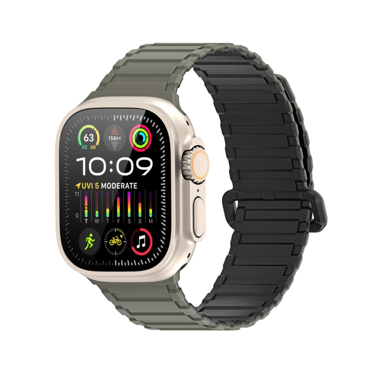 For Apple Watch Ultra 2 49mm DUX DUCIS KJ Series Magnetic Buckle Silicone Watch Band(Black Green) - Watch Bands by DUX DUCIS | Online Shopping UK | buy2fix