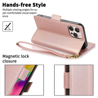 For iPhone 16 Pro Side Buckle RFID Anti-theft Leather Phone Case(Rose Gold) - iPhone 16 Pro Cases by buy2fix | Online Shopping UK | buy2fix