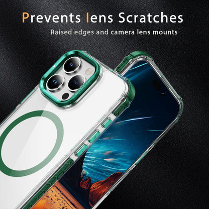 For iPhone 16 Pro Rainbow Series Transparent MagSafe Lens Holder Phone Case(Green) - iPhone 16 Pro Cases by buy2fix | Online Shopping UK | buy2fix