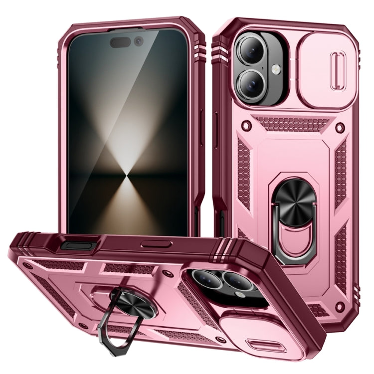 For iPhone 16 Sliding Camshield TPU + PC Phone Case with Holder(Pink+Rose Red) - iPhone 16 Cases by buy2fix | Online Shopping UK | buy2fix