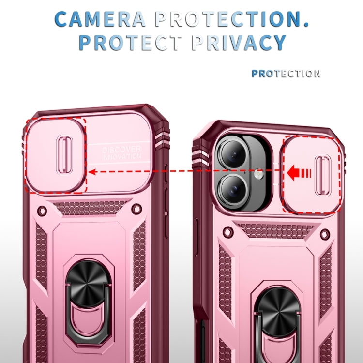 For iPhone 16 Sliding Camshield TPU + PC Phone Case with Holder(Pink+Rose Red) - iPhone 16 Cases by buy2fix | Online Shopping UK | buy2fix