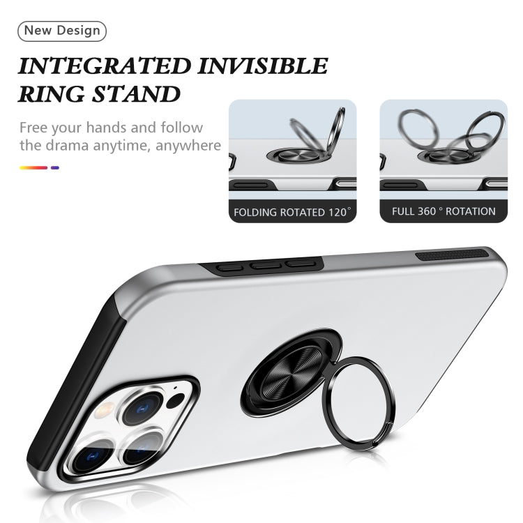 For iPhone 16 Pro PC Hybrid TPU Magnetic Ring Holder Phone Case(Silver) - iPhone 16 Pro Cases by buy2fix | Online Shopping UK | buy2fix