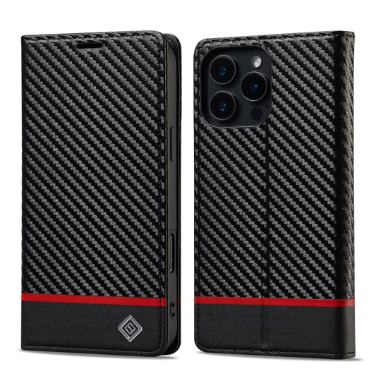 For iPhone 16 Pro Max LC.IMEEKE Carbon Fiber Leather Phone Case(Horizontal Black) - iPhone 16 Pro Max Cases by LC.IMEEKE | Online Shopping UK | buy2fix