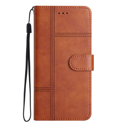 For iPhone 16 Cowhide Texture Stitching Leather Phone Case(Brown) - iPhone 16 Cases by buy2fix | Online Shopping UK | buy2fix