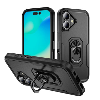 For iPhone 16 Plus Pioneer Armor Heavy Duty PC + TPU Phone Case with Holder(Black) - iPhone 16 Plus Cases by buy2fix | Online Shopping UK | buy2fix