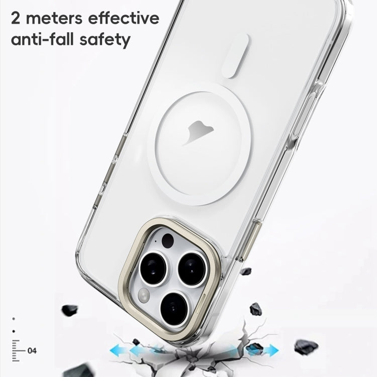 For iPhone 16 Mirror Crystal Clear Lens Holder MagSafe Magnetic Phone Case(Transparent Grey) - iPhone 16 Cases by buy2fix | Online Shopping UK | buy2fix