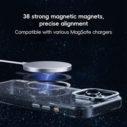 For iPhone 16 Glitter Powder Lens Holder MagSafe Magnetic Phone Case(Transparent Black) - iPhone 16 Cases by buy2fix | Online Shopping UK | buy2fix