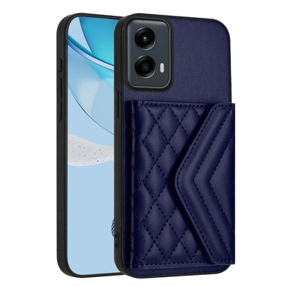 For Motorola Moto G 5G 2024 Rhombic Texture Card Bag RFID Phone Case with Long Lanyard(Blue) - Motorola Cases by buy2fix | Online Shopping UK | buy2fix