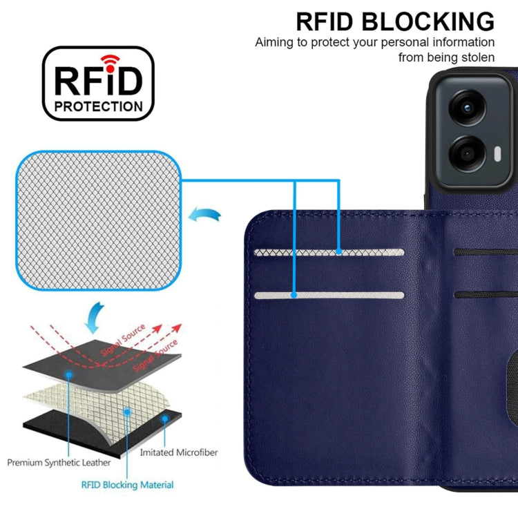 For Motorola Moto G 5G 2024 Rhombic Texture Card Bag RFID Phone Case with Long Lanyard(Blue) - Motorola Cases by buy2fix | Online Shopping UK | buy2fix