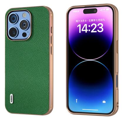 For iPhone 16 Pro ABEEL Genuine Leather Mino Series Nano Plating Phone Case(Green) - iPhone 16 Pro Cases by buy2fix | Online Shopping UK | buy2fix