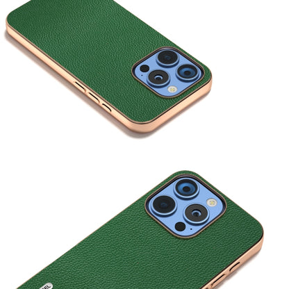 For iPhone 16 Pro ABEEL Genuine Leather Mino Series Nano Plating Phone Case(Green) - iPhone 16 Pro Cases by buy2fix | Online Shopping UK | buy2fix