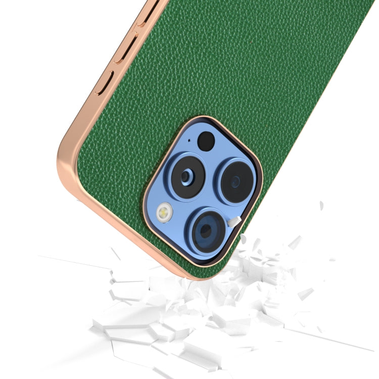 For iPhone 16 Pro ABEEL Genuine Leather Mino Series Nano Plating Phone Case(Green) - iPhone 16 Pro Cases by buy2fix | Online Shopping UK | buy2fix