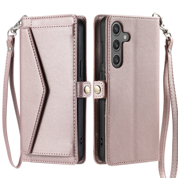 For Samsung Galaxy S25+ 5G Wallet Multi-card Slot Leather Phone Case with Lanyard(Rose Gold) - Galaxy S25+ 5G Cases by buy2fix | Online Shopping UK | buy2fix