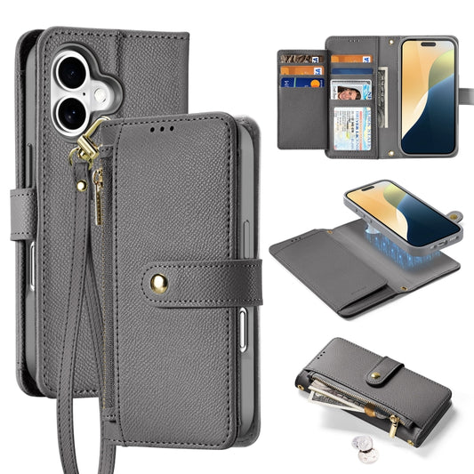 For iPhone 16 Plus DUX DUCIS Lawa Series 2 in 1 Wallet Zipper Detachable MagSafe Phone Case with Lanyard(Grey) - iPhone 16 Plus Cases by DUX DUCIS | Online Shopping UK | buy2fix