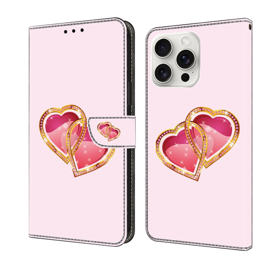 For iPhone 16 Pro Crystal Painted Leather Phone case(Love Peach) - iPhone 16 Pro Cases by buy2fix | Online Shopping UK | buy2fix