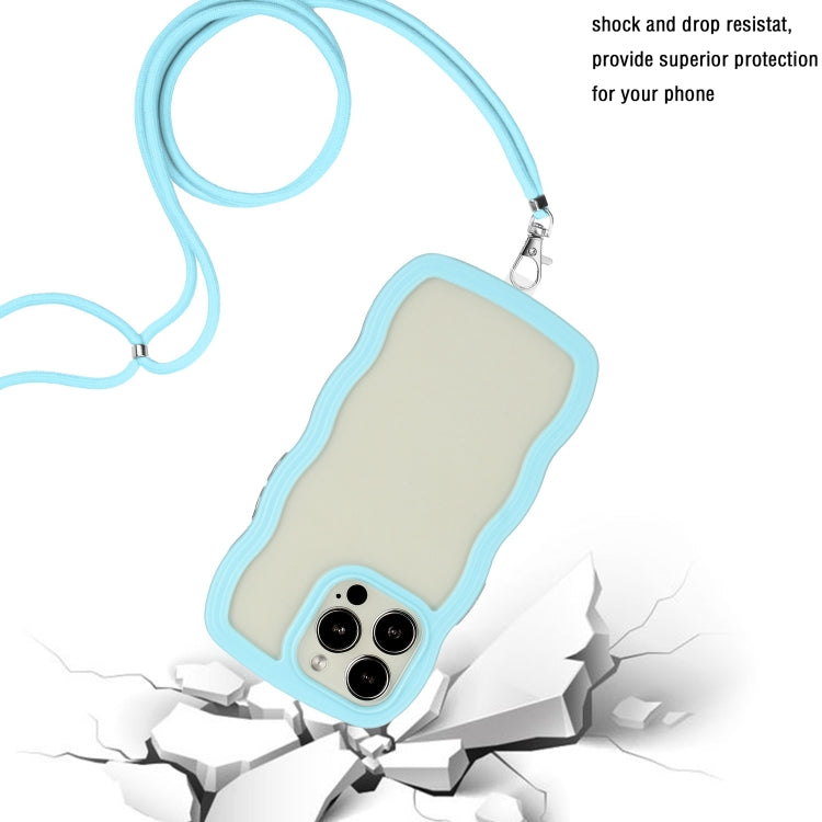 For iPhone 16 Pro Max Candy Color Wave TPU Clear PC Phone Case with Lanyard(Blue) - iPhone 16 Pro Max Cases by buy2fix | Online Shopping UK | buy2fix