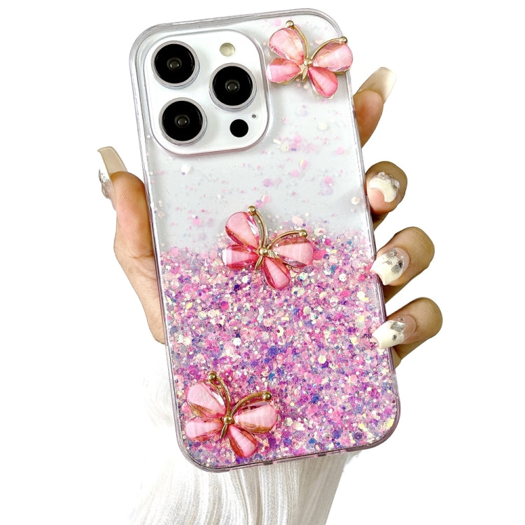 For iPhone 16 Pro Max Luminous Starry Sky Glitter Butterfly TPU Phone Case(Pink) - iPhone 16 Pro Max Cases by buy2fix | Online Shopping UK | buy2fix