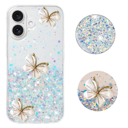 For iPhone 16 Luminous Starry Sky Glitter Butterfly TPU Phone Case(White) - iPhone 16 Cases by buy2fix | Online Shopping UK | buy2fix