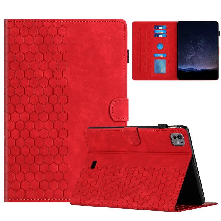 For iPad Pro 11 2024 / Air 10.9 2022 Honeycomb Embossed Leather Smart Tablet Case(Red) - iPad Pro 11 2024 Cases by buy2fix | Online Shopping UK | buy2fix