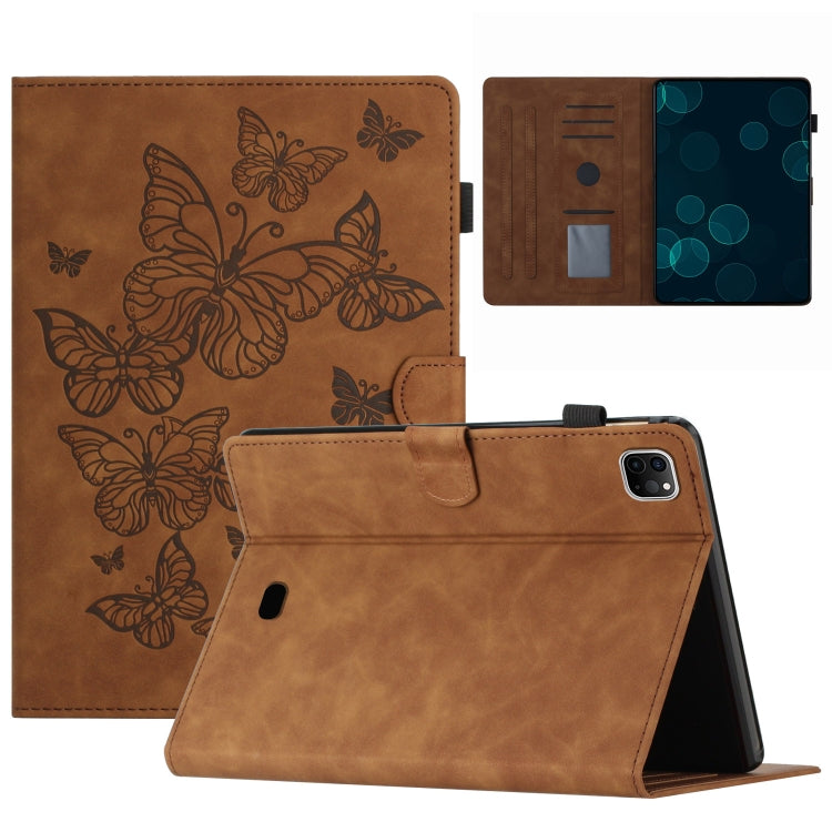 For iPad Pro 11 2024 Butterflies Embossed Leather Smart Tablet Case(Brown) - iPad Pro 11 2024 Cases by buy2fix | Online Shopping UK | buy2fix