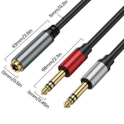 2m Gold Plated 6.35mm Female to 2 x 6.35mm Male Stereo Audio Adapter Y Splitter Cable(Black) - Video & Audio Cable by buy2fix | Online Shopping UK | buy2fix