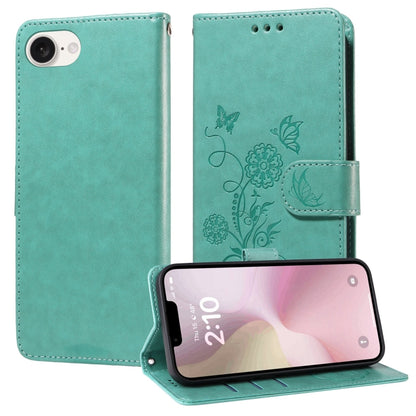 For iPhone SE 2024 Embossed Butterfly Flowers Leather Phone Case(Green) - iPhone 13 Cases by buy2fix | Online Shopping UK | buy2fix