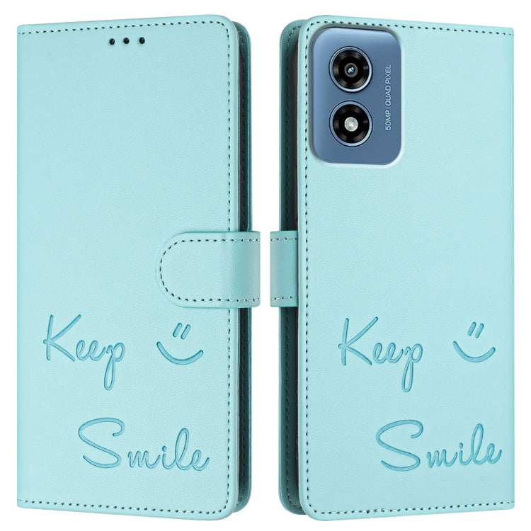 For Motorola Moto G 5G 2024 Global Smile Embossing RFID Leather Phone Case(Mint Green) - Motorola Cases by buy2fix | Online Shopping UK | buy2fix