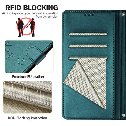 For Motorola Moto G 5G 2024 Global Smile Embossing RFID Leather Phone Case(Peacock Green) - Motorola Cases by buy2fix | Online Shopping UK | buy2fix