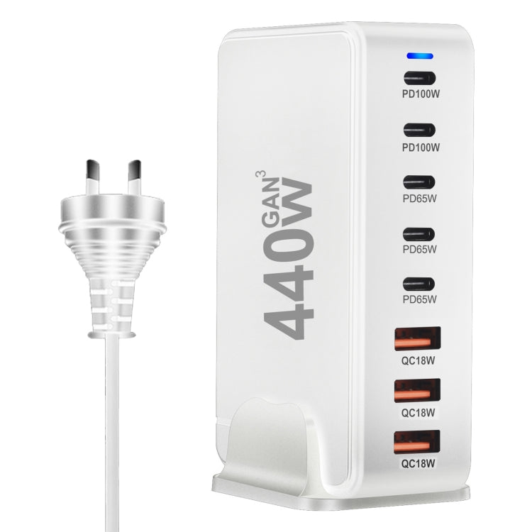 440W GaN USB Power Adapter Travel Charger with 3 x USB, 5 x PD Port, Plug:AU Plug(White) - Multifunction Charger by buy2fix | Online Shopping UK | buy2fix