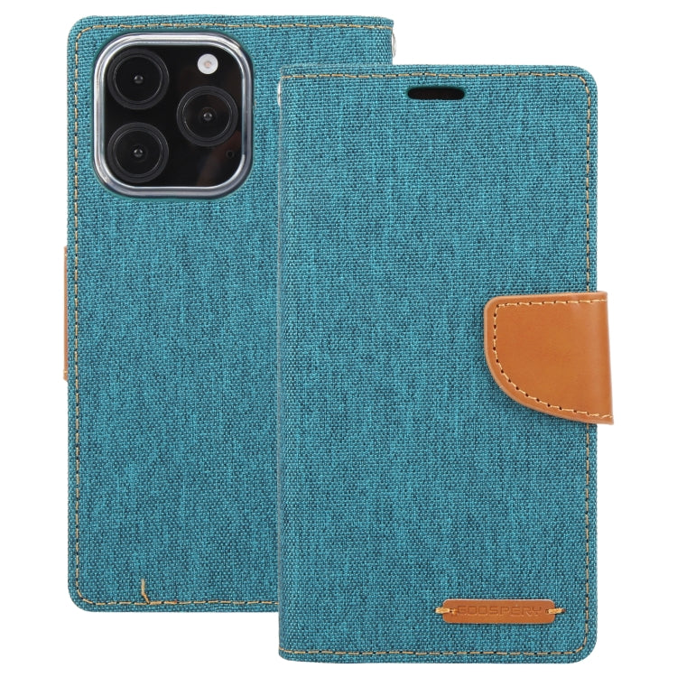 For iPhone 16 Pro Max GOOSPERY CANVAS DIARY Fabric Texture Flip Leather Phone Case(Green) - iPhone 16 Pro Max Cases by GOOSPERY | Online Shopping UK | buy2fix