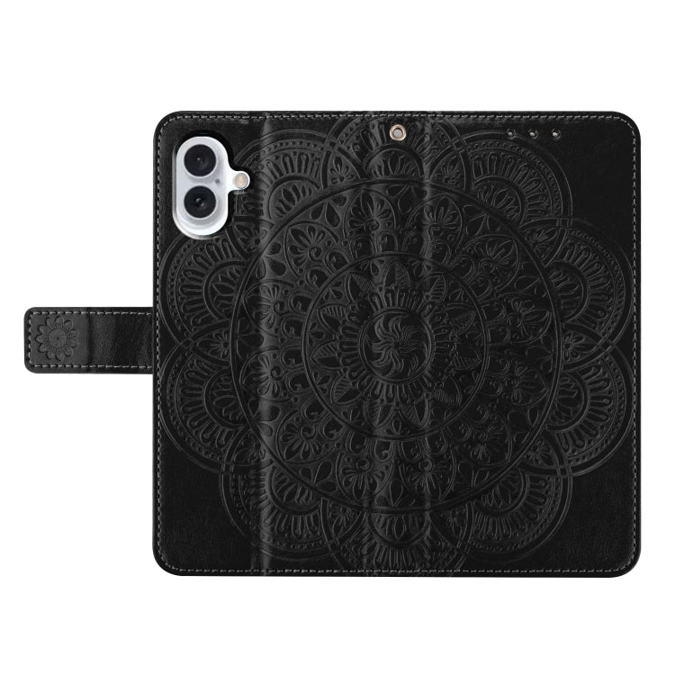 For iPhone 16 Plus Flower Embossed Leather Phone Case(Black) - iPhone 16 Plus Cases by buy2fix | Online Shopping UK | buy2fix