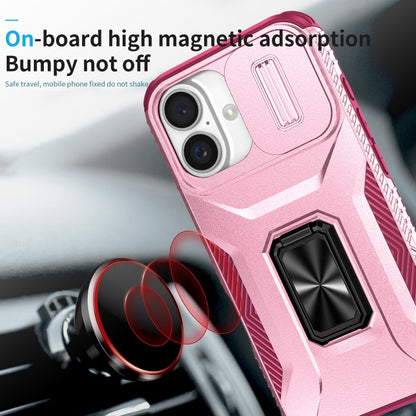 For iPhone 16 Sliding Camshield Holder Phone Case(Pink + Rose Red) - iPhone 16 Cases by buy2fix | Online Shopping UK | buy2fix