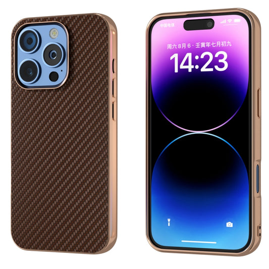 For iPhone 16 Pro Max Nano Electroplating Carbon Fiber Texture Phone Case(Dark Brown) - iPhone 16 Pro Max Cases by buy2fix | Online Shopping UK | buy2fix