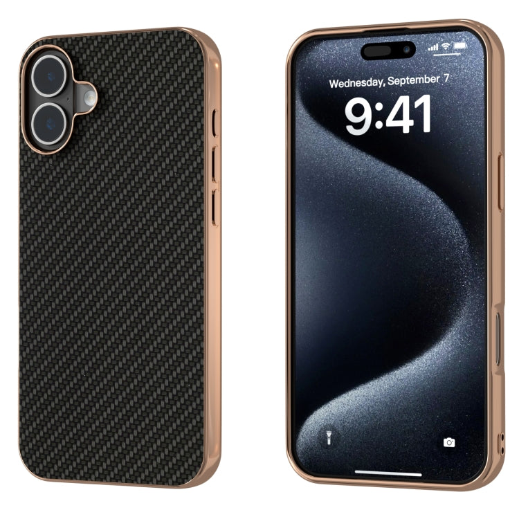 For iPhone 16 Nano Electroplating Carbon Fiber Texture Phone Case(Black) - iPhone 16 Cases by buy2fix | Online Shopping UK | buy2fix