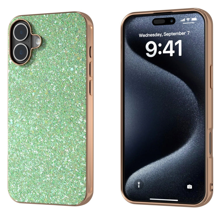 For iPhone 16 Plus Electroplating Frame Colorful Glitter Phone Case(Dark Green) - iPhone 16 Plus Cases by buy2fix | Online Shopping UK | buy2fix