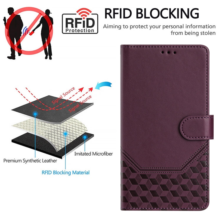 For Boost Mobile Celero 5G 2024 Honeycomb Embossing RFID Leather Phone Case(Violet) - More Brand by buy2fix | Online Shopping UK | buy2fix