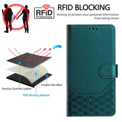 For Sony Xperia 5 VI 2024 Honeycomb Embossing RFID Leather Phone Case(Peacock Green) - Sony Cases by buy2fix | Online Shopping UK | buy2fix